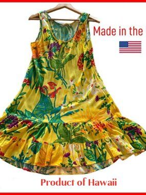 Yellow Tropical Print Sleeveless Dress